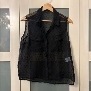 Express Black Sheer Swiss Dot Sleeveless Blouse Size S